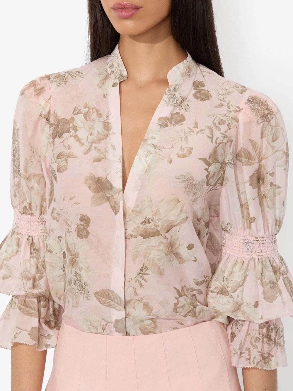 Alice + Olivia Ilan Meadow Pink Smocked Blouse Medium NWT $395